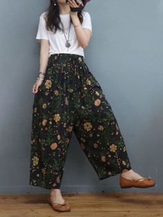 Style: Ethnic Material: Cotton Linen Pattern: Printed Length: Full Length Closure Type: Elastic Silhouette: Wide Leg Gender: Female Season: Summer #floral #cottonlinen #wideleg #pants Flower Pattern Pants, Floral Pattern Outfit, Casual Patterned Wide Leg Harem Pants, Casual Boho Print Wide Leg Harem Pants, Casual Wide Leg Boho Print Harem Pants, Traditional Floral Print Bottoms For Spring, Casual Boho Print Pants, Traditional Spring Floral Print Bottoms, Casual Boho Print Pants For Spring