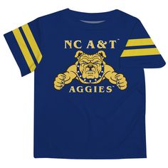 North Carolina A&T Aggies Vive La Fete Boys Game Day Blue Short Sleeve Tee with Stripes on Sleeves Boy Tees, Blue Shorts, Team Spirit, Tee Design, State University, Look Cool, Favorite Team, Soft Knits, Game Day