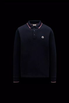 Polo de manga larga Azul marino - Polos y camisetas de Hombre | Moncler US Luxury Long Sleeve Winter Tops, Designer Long Sleeve Winter Tops, Designer Long Sleeve Tops For Winter, Luxury Blue Long Sleeve Tops, Quarter Zip, Athletic Jacket