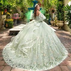 Green Quinceanera Dresses 3D Applique Flower Ball Gown Lace Up Corset Sweet 16.  "This pin contains affiliate links, which means I may earn a commission at no cost to you extra for you". 
 #affiliate #advertising" Sweet Sixteen Dress, Flower Ball Gown, Tulle Quinceanera Dresses, Green Quinceanera Dresses, Green Quinceanera, Gown Birthday, Sweet Sixteen Dresses, 3d Applique, Princesa Tiana