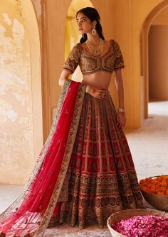 Roqa | Red Daria Lehenga Set | INDIASPOPUP.COM Choli Dress, Latest Bridal Lehenga, Lehnga Dress, Indian Bridal Lehenga, Royal Wedding Dress, Pink Lehenga, Red Lehenga, Indian Bridal Wear, Pakistani Bridal Dresses