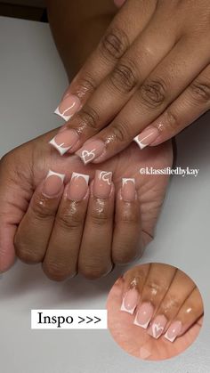 Basic Short French Tip Nails, French Tip Nails With A Design, Short Square French Tip Acrylic Nails With Initial, Smeduiem Nails, Small French Tip Acrylic Nails, Short French Tip Acrylic Nails With Initial, Short French Tip With Initial, French Tips For Kids, Short French Tip Acrylic Nails With Gems