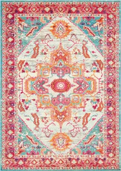 a colorful rug with an ornate design on the front and back side, in various colors