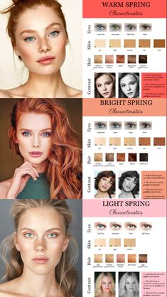 Spring Skin Tone Makeup, Best Hair Colors For Spring Skin Tone, Spring Color Palette Hair Colors, Spring And Autumn Color Palettes, Spring Color Analysis Hair, Light Spring Hair Color Palette, Spring Season Hair Color, Copper Spring Color Palette, Clear Spring Hair Color Ideas