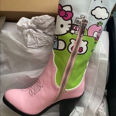 Brand New New Cute Multicolor Spring Boots, Cute Pink Leather Boots, Hello Kitty Boots, Pearl Jewelry Shop, Dolls Kill Shoes, Hello Kitty Shoes, Ugly Shoes, Shoes Size 7, Pink Heels