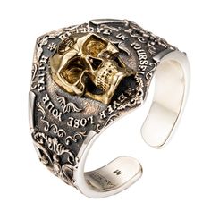 PRICES MAY VARY. Material:925 Sterling Silver,Brass(Golden Part) Width:19mm;N.W.:Around 6g Size S:adjustable 7-8(54-56mm circumference),please adjust the size with tools(cone/hammer),or consult local jewelry shop for assistance. Aging Process--Base silver skull ring was putting into special solution for vintage effect(black color),then polished. Welcome to come to us if you need any assistance for the order.We will try to contact you back within 12 hours. Men's Pinky Ring 925 Sterling Silver Gol Mens Pinky Ring, Silver Skull Ring, Local Jewelry, Skull Ring, Pinky Ring, Engraved Rings, Sterling Silber, Quartz Watch, Rings For Men