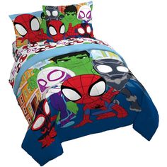 Calling all Spidey & His Amazing Friends fans! Combine playtime and bedtime with this Spidey & His Amazing Friends Bed Set! Kids will be excited to decorate their room with this bed set that is sure to dress up any bedroom dcor. Bedding features your child's favorite superheroes: Spiderman, Miles Morales, Ghost Spider, The Hulk, and the Black Panther. Sure to bring sweet dreams and endless smiles. At Sunny Side Up, our collection of bedding radiates sunshine and positivity. We believe in adding Spiderman Bed, Men Bed, Kids Sheet Sets, Disney Room, Full Bedding Sets, Kids Bedding Sets, Reversible Comforter, Child Smile, Twin Bed Sets