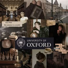 a collage of photos with the words university of oxford written in black and white