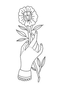 a drawing of a hand holding a flower