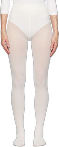 Fitted Ribbed Tights For Loungewear, Cream Fitted Thigh-high Tights, Fitted Cream Thigh-high Tights, White Micro-elastic Tights, Seamless Stretch Footless Tights, Winter White Stretch Hosiery, White Stretch Hosiery For Winter, Fitted Seamless Cream Bottoms, White Winter Hosiery