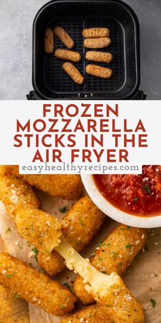 frozen mozzarella sticks in the air fryer with ketchup and sauce