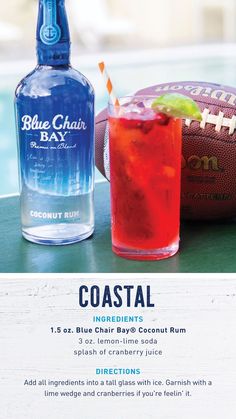 a drink and football next to each other on a table with the words coastal written below it