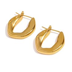 Chic Geometric Gold-Plated Chunky Hoop Drop Earrings - Lucid Fantasy Jewelry Office, Golden Hoops, Unusual Earrings, Waterproof Jewelry, Fashion Jewelry Earrings, Gold Drop Earrings, Stainless Steel Earrings, Jewelry Earrings Hoops, Gold Hoop