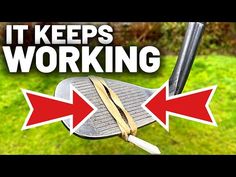 a golf iron with two arrows pointing to it and the words, it keeps working