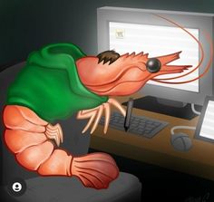 a cartoon character sitting in front of a computer