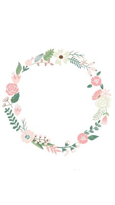 a floral wreath frame with pink and green flowers on the bottom, along with greenery