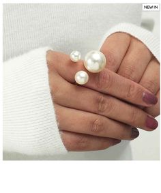 Alloy Detail Gold Pearl Design Ring Pearl Jewelry Ring, Engraved Flower, Pearl Rings, Trendy Ring, Party Rings, Knuckle Rings, Cuff Rings, Bff Gifts, Gold Jewelry Fashion