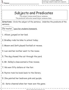 the worksheet for reading subjects and predicates in an english language, with pictures