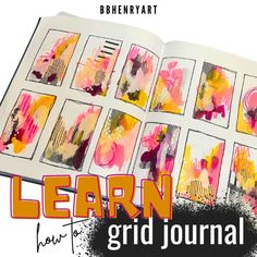 grid journaling, journal, art tutorial, BBHenryArt YT, Brooke Henry, collage, paint, color palette, warm-up exercise, art practice Grid Art Journaling, Grid Journaling, Liquitex Acrylic Paint, Correction Pen, Grid Art, Journal Techniques, Grid Journal, Grid Journals