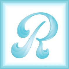 the letter p is made up of blue swirls on a light blue square frame