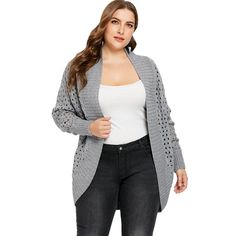 Plus Size Collarless Cut Out Cardigan - Gray - 3092454715 - Women's Clothing, Plus Size Women's Clothing  #PlusSizeWomensClothing #Women's #Clothing # #Plus #Size #Women's #Clothing Geometric Cardigan, Batwing Cardigan, Cheap Cardigans, Pullover Cardigan, Plus Size Outerwear, Clothing Plus Size, Fashion Plus Size, Plus Size Clothing For Women, Trendy Plus Size Clothing