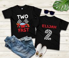 two cars birthday shirt with matching number 2 and 2nd birthday tshirt for boys