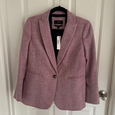 New With Tags Winter Purple Blazer For Office, Winter Office Purple Blazer, Purple Fall Office Blazer, Purple Notch Lapel Outerwear For Fall, Purple Notch Lapel Outerwear For Work, Purple Notch Lapel Outerwear For Office, Classic Purple Outerwear For Work, Classic Purple Blazer For Spring, Lavender Blazer For Spring Workwear