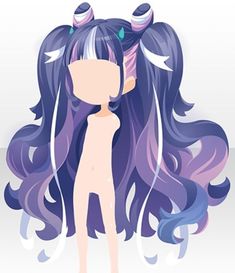 an anime character with long purple hair and horns