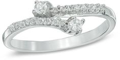 Zales 1/10 CT. T.W. Diamond Bypass Midi Ring in Sterling Silver Open Band Bypass Ring For Promise, Classic Bypass Ring, Trendy White Rings For Anniversary, White Bypass Ring For Formal Occasions, Midi Ring, Midi Rings, Step Up, Sterling Silver Rings, Custom Made