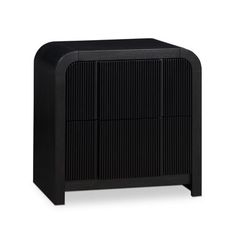 the side table is black and has an unusual design