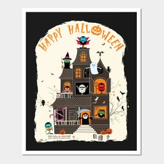 Halloween illustration with spooky haunted house full of monsters. -- Choose from our vast selection of art prints and posters to match with your desired size to make the perfect print or poster. Pick your favorite: Movies, TV Shows, Art, and so much more! Available in mini, small, medium, large, and extra-large depending on the design. For men, women, and children. Perfect for decoration. Gothic House Illustration, Spooky Haunted House, Halloween Posters, Haunted House Halloween, House Illustration, Halloween Illustration, Halloween Poster, Halloween Haunted Houses, Cool Notebooks