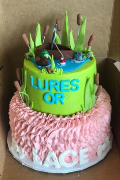 there is a cake in the box that says lures or