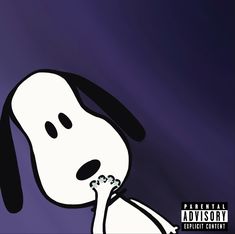 a cartoon dog with its mouth open in front of a purple and black background,