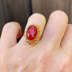 Details: Stunning vintage 14K rose gold Coral ring. It is a beautiful stone, and setting with lots of detail and life in it. The ring is in excellent condition with no visible flaws. Please ask all necessary questions prior to placing an order. Measurements: The size is 5 3/4 US and can be sized for a fee. The coral measures 13mm x 9mm, and has a depth of 2.2mm. Condition: The overall all condition of this ring is excellent. Coral Finger Ring Designs, Red Coral Ring Design Women, Coral Rings, Coral Stone Ring, Gold Rings Online, Aqeeq Ring, Coral Jewelry Set, Extraordinary Jewelry