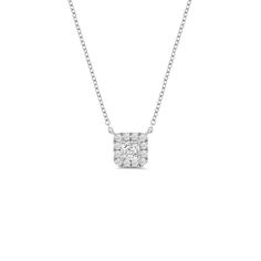 If you need a diamond necklace with a more feminine vibe, this is the one. This white gold necklace features a princess-cut diamond framed by a rounded square halo of round diamonds. Count on this piece to add a little pop of twinkly chic to your looks. White Gold Necklace, Diamond Frame, Rounded Square, White Gold Necklaces, Princess Cut Diamonds, Lab Created Diamonds, Princess Cut, Round Diamonds, Diamond Necklace