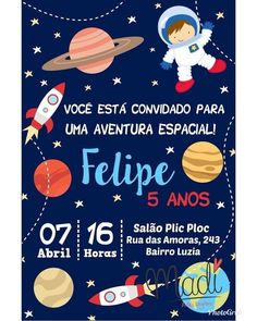 an image of a poster with space and rockets in the sky for children's birthday party