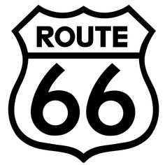 the route 66 sign is black and white