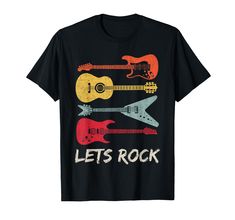 a black t - shirt with guitars and the words let's rock