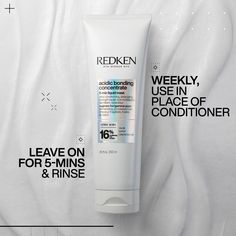 Redken's Acidic Bonding Concentrate 5-Min Liquid Mask is an ultra-conditioning mask that provides deep hydration and deep repair. In just 5 minutes, this mask melts into hair to not only coat, but repair hair damage deep inside the hair. BEST FOR: • Damaged Hair • All hair types and textures • Suitable for color-treated & chemically-processed hair*** BENEFITS • 16% Conditioning Care Complex for 72hrs of ultra-hydration** • 2x shine for 3 days** • 3x stronger hair* • 14x better detangling* • Product did not strip hair color** • Deep hydration. Deep bond repair. Intense moisture & strength in 1 use.*** *acidic bonding concentrate 5-min liquid mask vs. non-conditioning shampoo **based on consumer test results - system of acidic bonding concentrate shampoo & 5-min liquid mask ***with continued Redken Acidic Bonding Concentrate, Redken Acidic Bonding, Acidic Bonding Concentrate, Liquid Hair, Hair Repair Mask, Stronger Hair, Repair Mask, First Aid Beauty, Sulfate Free Shampoo