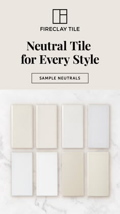 advertisement showing 8 tile samples with different shades of white glaze with caption, 'Neutral Tile for Every Style' and CTA button, 'sample neutrals' Dining Room Apartment Ideas, Small Dining Room Apartment, Small Dining Room Round Table, Backsplash Trends, Bathroom Floor Tile, Neutral Tile, Vintage Kitchen Accessories, Small Dining Room, Fireclay Tile