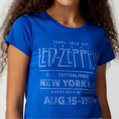 Nwt Urban Baby Tee Xs Urban Outfitters Blue Graphic Print Tops, Urban Outfitters Blue Tops With Graphic Print, Fitted Blue Tops With Logo Print, Urban Outfitters Blue Tops For Streetwear, Blue Urban Outfitters T-shirt For Spring, Led Zeppelin Concert, Urban Baby, Cropped Graphic Tees, Urban Outfitters Tops