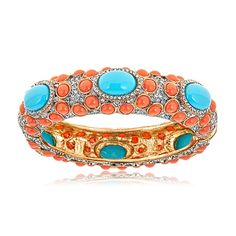 Coral Turquoise Cabochon Bangle by KENNETH JAY LANE Dope Jewelry Accessories, Sparkling Jewelry, Woman Jewelry, Jewellery Rings, Jewelry Brands, Turquoise Crystal, Semi Precious Jewelry, Bangles Jewelry Designs, Dope Jewelry