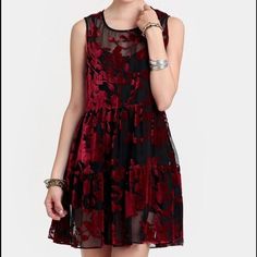 New W/O Tags, Black Underslip Not Included Red Sheer Mini Length Dress, Red Sheer Mini Dress, Red Sheer Dress For Date Night, Red Sheer Mini Dress For Spring, Rose Velvet Dress, For Love And Lemons Dress, Love And Lemons Dress, Bohemian Mini Dress, Thanksgiving Fashion