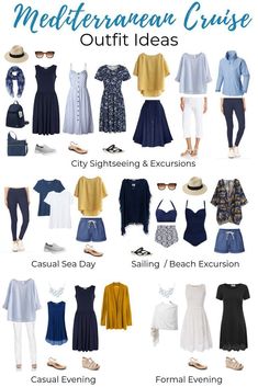 an image of different types of clothes and clothing for the mediterranean cruise, with text overlay