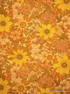 an orange and yellow flowered wallpaper with lots of flowers