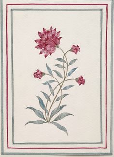 a watercolor painting of pink flowers with green leaves