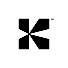 the letter k is made up of black squares and an inverted design on white background