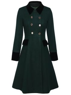 Dark Green 1940s Solid Button Coat – Retro Stage - Chic Vintage Dresses and Accessories Dark Green Outfits, Retro Stage, Vestidos Retro, Standard Dress, Floral Brooch, Vestidos Vintage, Green Button, Dieselpunk, Skorts