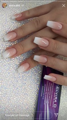 Ongles Blanc Laiteux Nail Art, Aesthetic Square Nails, Ombré Nails With Design, Boyfriend Initial Nails, Ongles Gel French, Work Nails, Basic Nails, Blush Nails