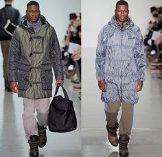 Christopher Raeburn 2014-2015 Fall Autumn Winter Mens Runway Looks Fashion - London Collections - Oversized Outerwear Coat Hoodie Parka Arctic Military Furry Down Puffer Bomber Jacket Duffel Bag Waffle Quilted Tuxedo Stripe Cargo Pockets Polar Bear Duck Down Jacket, Georges Hobeika